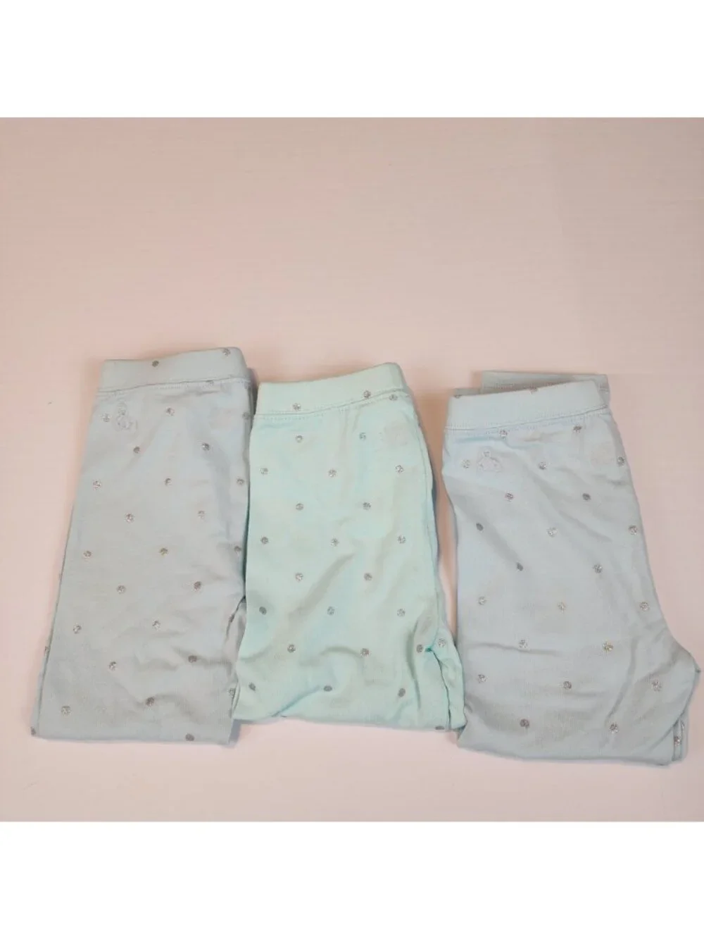 Baby Gap Bundle of 3 leggings size 3 Blue Aqua Silver polka dots New